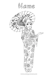 Colouring to customise Japan Manga Kimono Complex Colouring Pages Country