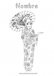 Colorear gratis Japón Manga Kimono Dibujos complejos para colorear País