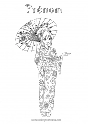 Coloriage gratuit Japon Manga Kimono Coloriages complexes Pays