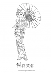 Free coloring Japan Manga Kimono Complex coloring pages Country