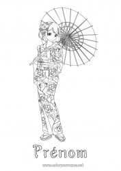 Dessin gratuit Japon Manga Kimono Coloriages complexes Pays