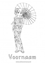 Gratis tekening Japan Manga Kimono Complex Kleurplaten Land