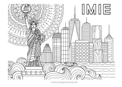 Kolorowanka za darmo Mandala USA Statua Wolności Kraj Pomnik