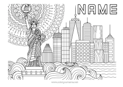 Colouring to customise Mandala United States Of America Statue Of Liberty Country Monument