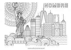 Colorear para personalizar Mandala Estados Unidos Estatua de la Libertad País Monument