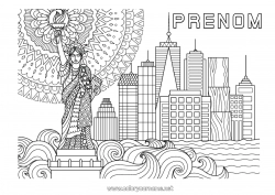 Coloriage à personnaliser Mandala USA Statue de la liberté Pays Monument