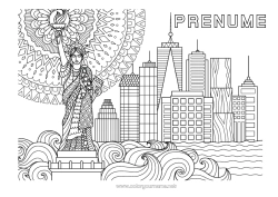 Pagină de colorat personalizată Mandala SUA Statuia Libertății Țară Monument