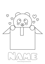 Free colouring Cute Heart Animal Panda Other animals of the world
