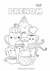 Coloriage gratuit Mignon Kawaii Café Thé Boisson Soda