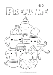 Pagină de colorat personalizată Drăguț Drăguț Cafenea Ceai Băutură Soda