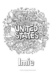Kolorowanka za darmo USA Geografia Złożone kolorowanki Kraj 4 lipca