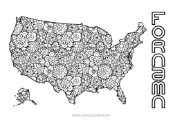 Gratis färgläggning Blommor Mandala USA Komplexa målarbilder Land