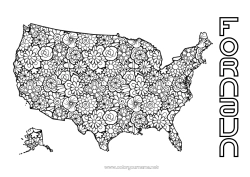 Gratis fargelegging Blomster Mandala USA Komplekse fargelegginger Land