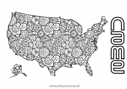 Free coloring Flowers Mandala USA Complex coloring pages Country