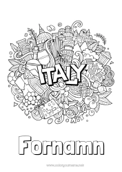 Färgläggningssida att anpassa Geografi Italien Komplexa målarbilder Land Pizza