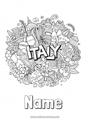 Free drawing Geography Italy Complex coloring pages Country Pizza