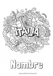Colorear para personalizar Geografía Italia Dibujos complejos para colorear País Pizza