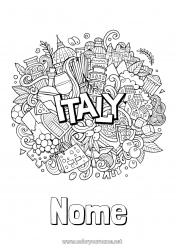 Disegno gratuito Geografia Italia Colorazioni complesse Paesi Pizza