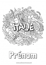 Coloriage à personnaliser Géographie Italie Coloriages complexes Pays Pizza
