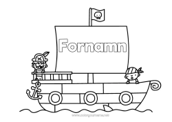 Färgläggningssida att anpassa Pirater Hav Fordon Båt Sago berättelse Marina fordon