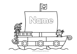 Colouring to customise Pirate Sea Vehicles Boat Fairy Tale Marine Vehicles