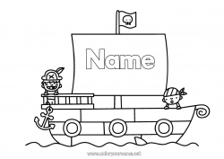 Free coloring Pirate Sea Vehicles Boat Fairy tale Maritime vehicles