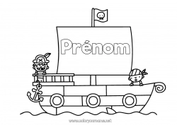 Coloriage gratuit Pirate Mer Véhicules Bateau Conte de fées Véhicules maritimes