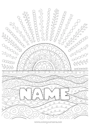 Colouring to customise Summer Sun Sea I Miss You. Waves