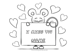 Free colouring Mouse Animal I miss you. Forest animals Sign