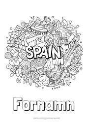 Gratis färgläggning Geografi Spanien Komplexa målarbilder Land Maracas Musikinstrumenter Sombrero