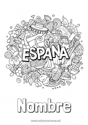 Colorear gratis Geografía España Dibujos complejos para colorear País Maracas Instrumentos de música Sombrero