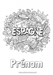 Coloriage gratuit Géographie Espagne Coloriages complexes Pays Maracas Instruments de musique Sombrero