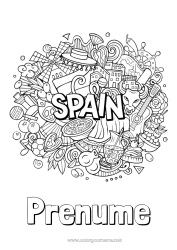 Desen liber de colorat Geografie Spania Desene de colorat complexe Țară Maracas Instrumente muzicale Sombrero