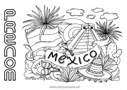 Coloriage gratuit Géographie Mexique Pays Sombrero