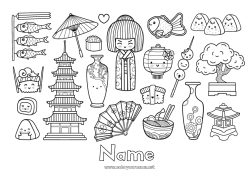 Free coloring Geography Japan Country Sushi Ramen