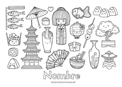 Colorear para personalizar Geografía Japón País Sushi Ramen