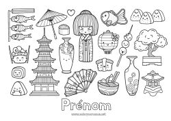 Coloriage gratuit Géographie Japon Pays Sushis Ramen