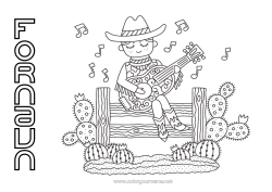 Farvelægningssiden tilpasning USA Kaktus Cowboy Land Vilde Vesten Guitar Musikinstrumenter