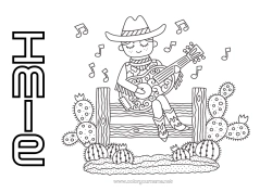 Kolorowanka do personalizacji USA Kaktus Kowboj Kraj Dzikie Zachody Gitara Instrumenty muzyczne
