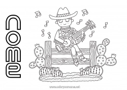 Desenho para personalizar EUA Cacto Cowboy País Far West Guitarra Instrumentos musicais