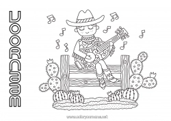 Gratis tekening VS Cactus Cowboy Land Verre Westen Gitaar Muziekinstrumenten