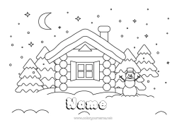 Free colouring Snow Winter Snowflakes Fairy tale Cabin