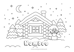Colorear gratis Nieve Invierno Copos de nieve Cuento de hadas Chalet