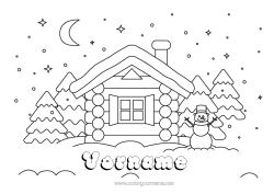 Kostenlose Malvorlage Schnee Winter Schneeflocken Märchen Chalet