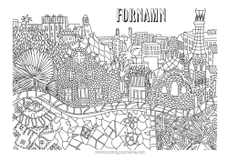 Gratis färgläggning Spanien Komplexa målarbilder Land Barcelona