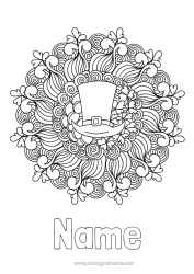 Free colouring Mandala Clover Ireland St Patrick's Day Hat Celtic