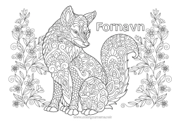 Gratis fargelegging Ulv Blomster Mandala Hund Rev Dyr Hunder og katter Skogsdyr