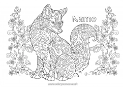 Coloring to customize Wolf Flowers Mandala Dog Fox Animal Dog and cat Forest animals