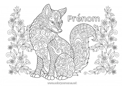 Coloriage à personnaliser Loup Fleurs Mandala Chien Renard Animal Chiens et chats Animaux de la forêt