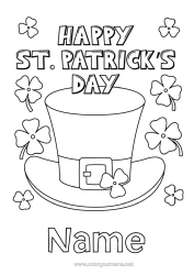 Free colouring Clover Ireland St Patrick's Day Leprechaun Hat